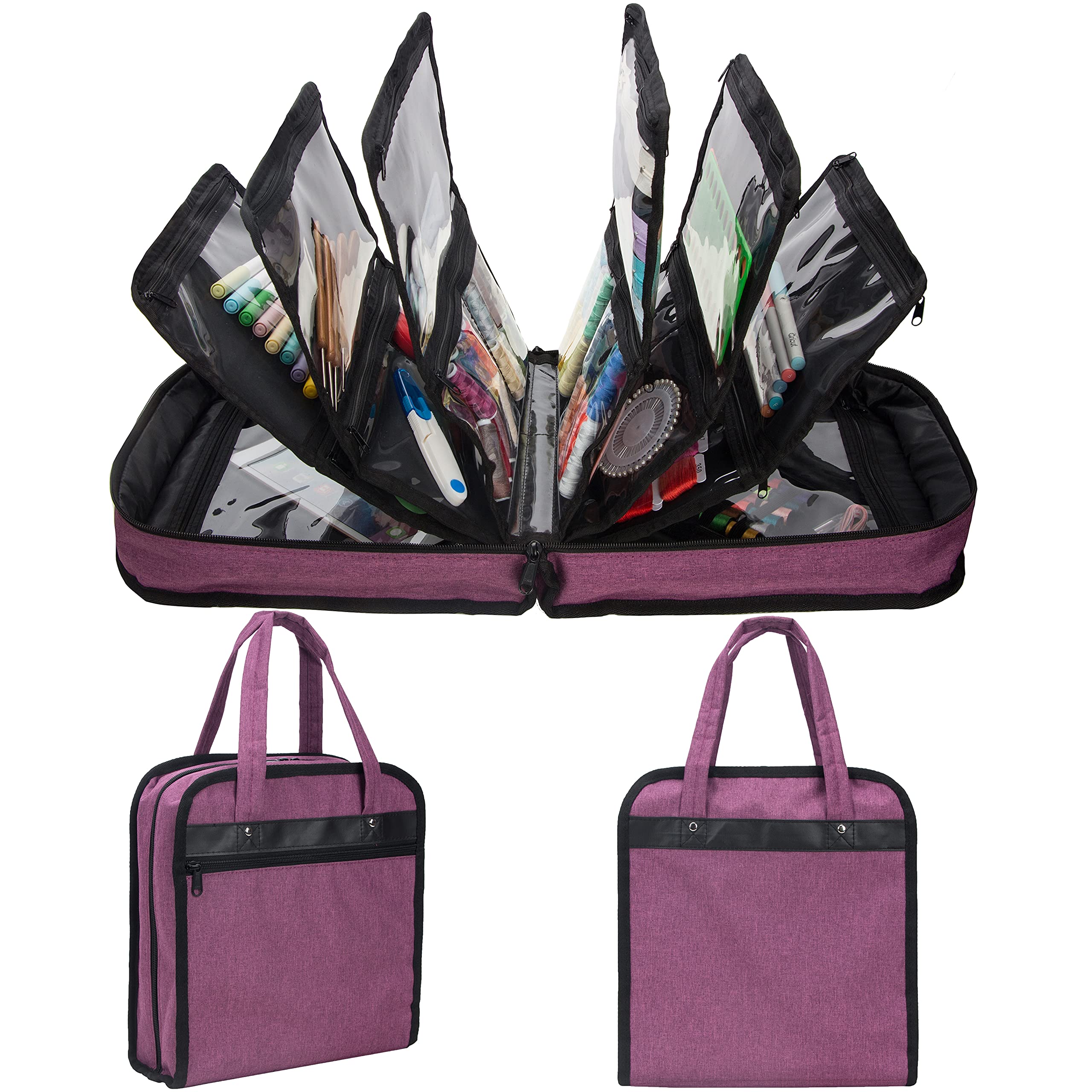 PACMAXI Sewing Accessories Storage Bag - Large Knitting & Craft Tools Organizer with Multiple Pockets - Portable Carrying Case for Sewing Supplies, Needles & Thread (Purple) - Perfect for Home Sewing Projects, Travel & Craft Classes
