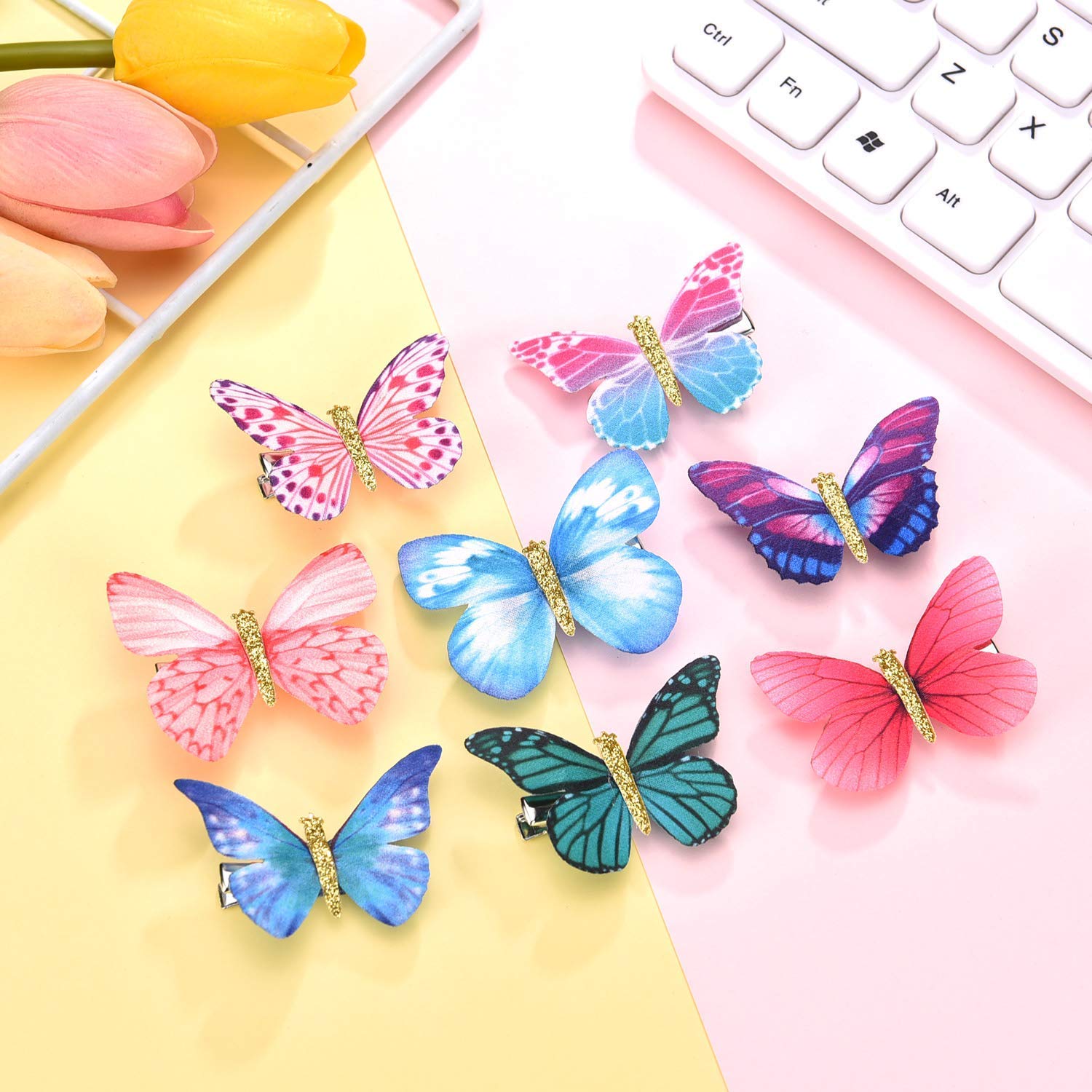 MT BROTHERS Baby Girl Hair Bows - 6 Pack Cute Elastic Butterfly Hair Clips for Ponytails & Braids - Perfect for Parties, School & Daily Outfits