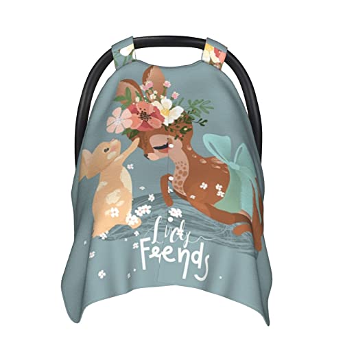 Kiuloam Cute Deer & Bunny Baby Car Seat Canopy - Nursing Cover for Breastfeeding, Infant Car Seat Cover & Multi-Use Stroller Cover for Boys & Girls | Perfect for Travel, Shopping & Outdoor Activities