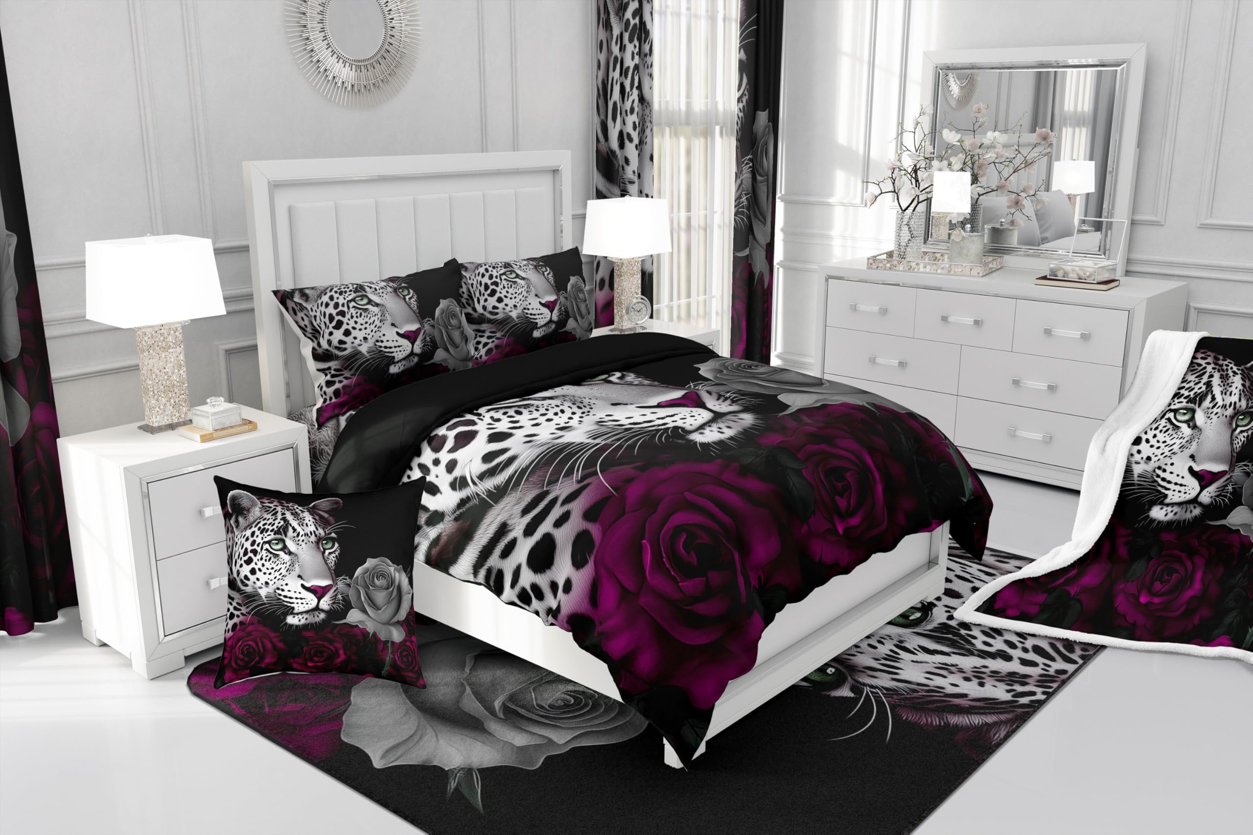 Cheetah Leopard Duvet Cover Twin Size - Wild Animal Safari Bedding Set for Kids Boys & Girls, Pink Rose Floral Design, Soft & Warm African Animal Theme Quilt Cover - Perfect for Jungle Themed Bedrooms & Safari Nursery Decor