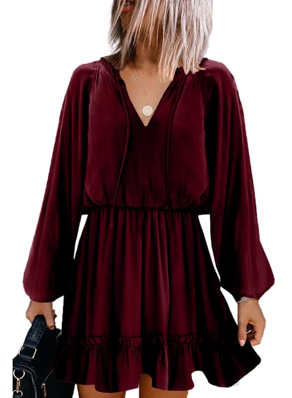 Dokotoo Women's Summer Spring V-Neck Ruffle Chiffon Elegant Empire Waist Mini Swing Dress - Perfect for Cocktail Parties, Date Nights & Beach Vacations