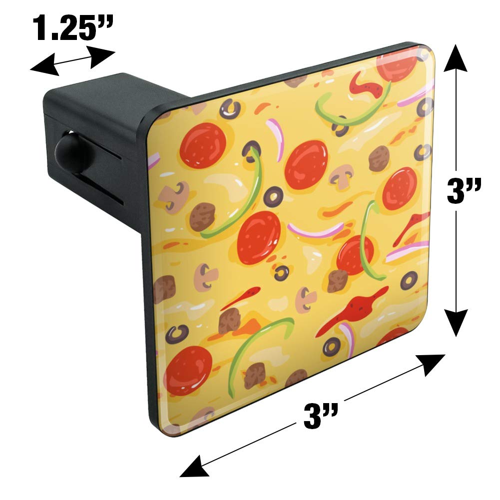 Pepperoni, Olives & Onions Pizza Design Trailer Hitch Cover Plug - Durable Hitch Insert for Trucks, SUVs & RVs - Perfect for Camping Trips & Tailgating Parties