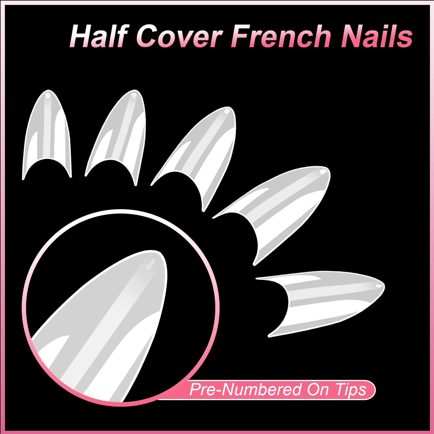 MEKK 600PCS Acrylic False Nail Tips - Short Stiletto Shape, Half Cover Natural Nails for Salon & DIY Home Manicure (10 Sizes) | Perfect for Nail Art, Acrylic Extensions & Professional Nail Services