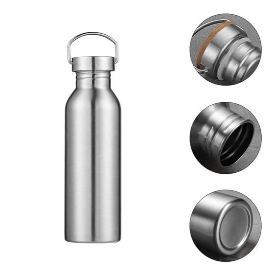 Stainless Steel Water Bottle with Bamboo Cap - 1000ml for Cycling, Running & Hiking