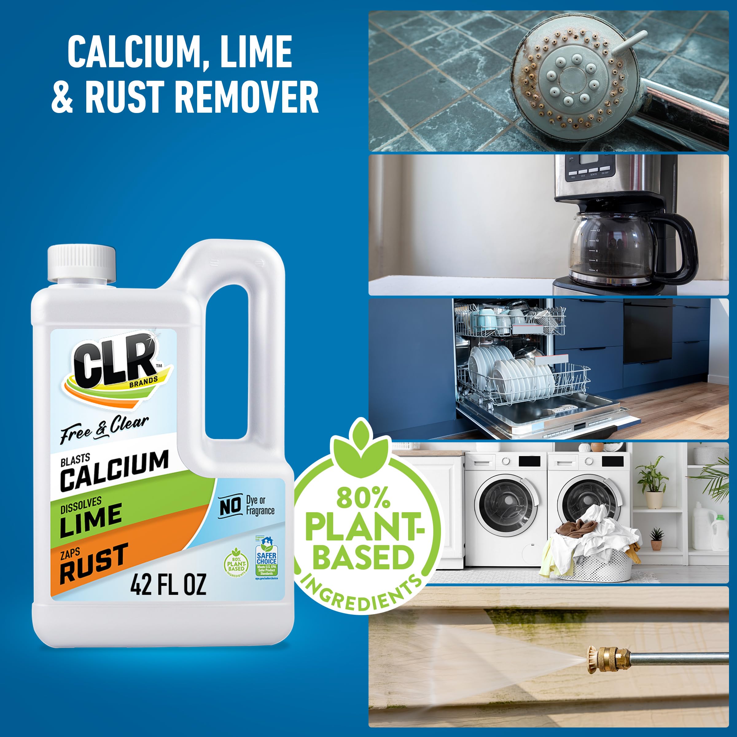 CLR Brands Calcium Lime Rust Remover - No Dyes or Fragrances, Bathroom Descaler for Hard Water Stains & Rust Deposits, 42oz (1 Pack) - Perfect for Showers, Sinks, Toilets & Kitchen Appliances