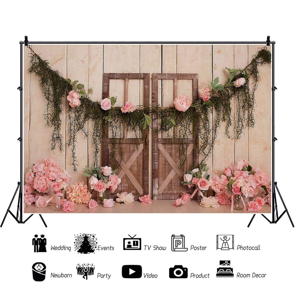 10x6ft Rustic Floral Wedding Backdrop - Polyester Photography Background for Bridal Showers, Cake Smash 1st Birthday, Engagement Parties & YouTube Videos | DASHAN Elegant Wood Door Design