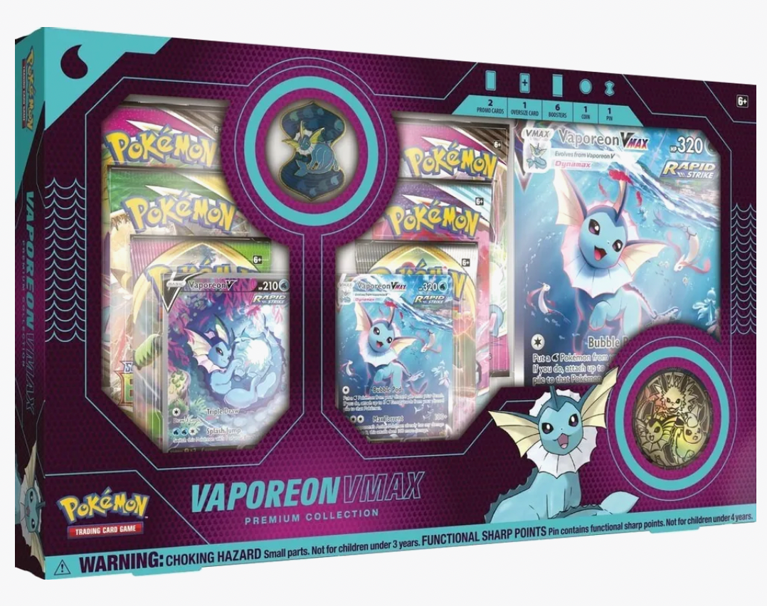Vaporeon VMAX Premium Collection Box - Pokemon TCG Trading Card Game Deck for Collectors & Battles - Perfect for Tournaments, Gifts & Game Nights