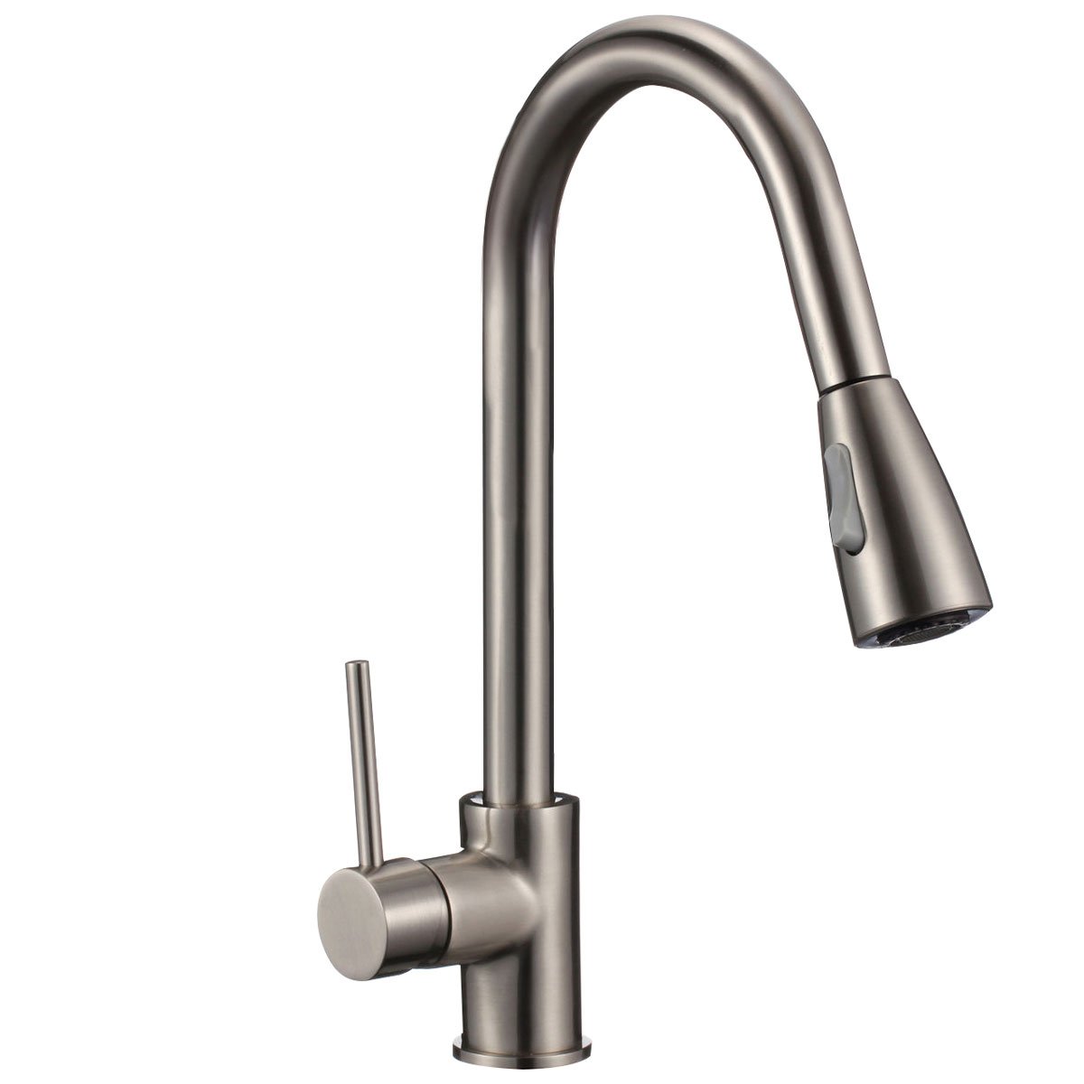Wovier Brushed Nickel Pull Out Kitchen Sink Faucet - Single Handle Single Hole Vessel Lavatory Faucet with Sprayer, Basin Mixer Tap for Modern Bathroom & Kitchen Sink | Perfect for Washing Dishes, Filling Pots & Daily Hygiene