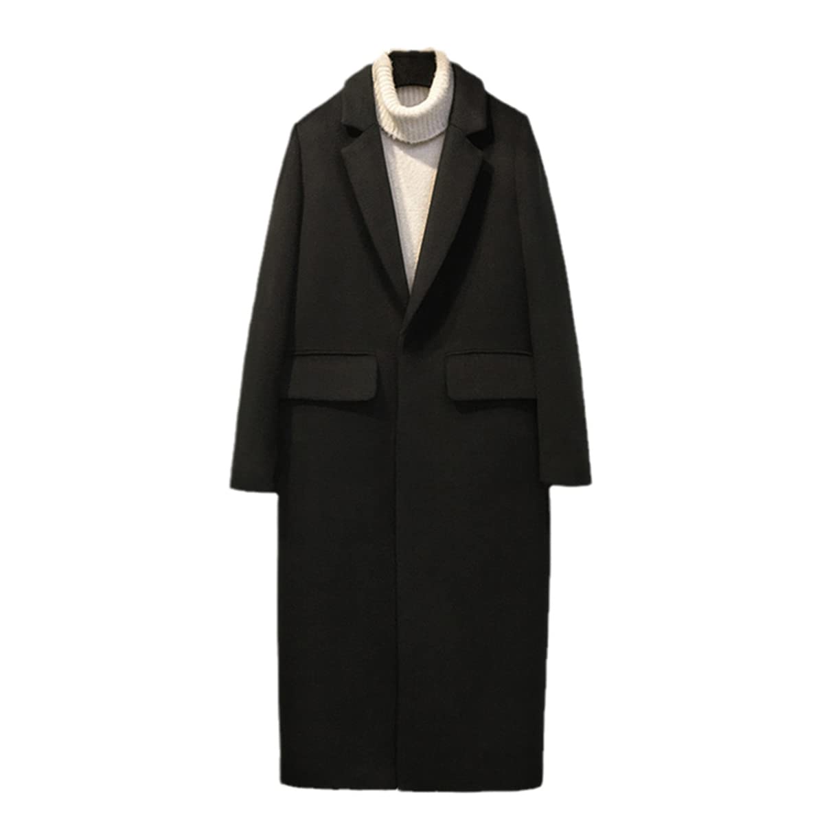 Korean Plus Size Cotton Wool Coat for Women - Warm Winter Long Coat in Black, Slim Fit Pure Color Casual Outerwear | Perfect for Office, Dating & Cold Weather Fashion