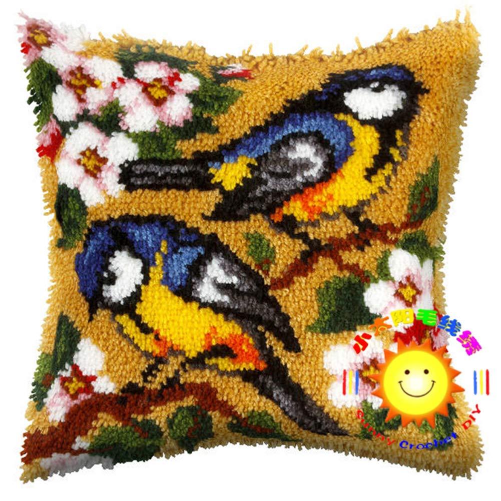 DIY Latch Hook Kits for Handmade Needlework - Flower Bird Cat Style Crochet Pillow Covers, Decorative Throw Pillows for Couch & Sofa Decor | Perfect for Home Decor, Gifts & Craft Enthusiasts | Fat Cat Design