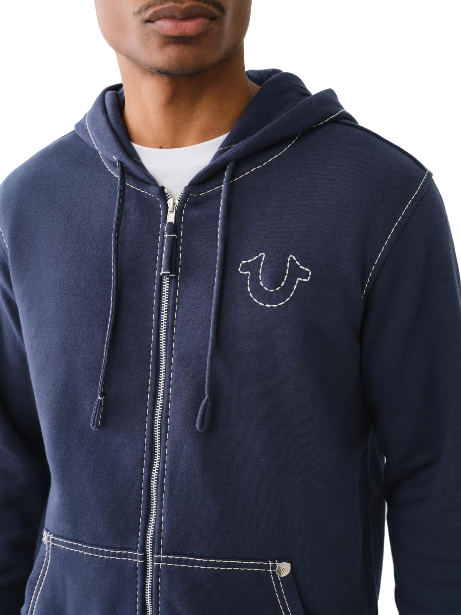 True Religion Men's Big T Zip Up Hoodie - Stylish Cotton Fleece Pullover with Front Pockets | Perfect for Casual Wear, Gym & Outdoor Activities