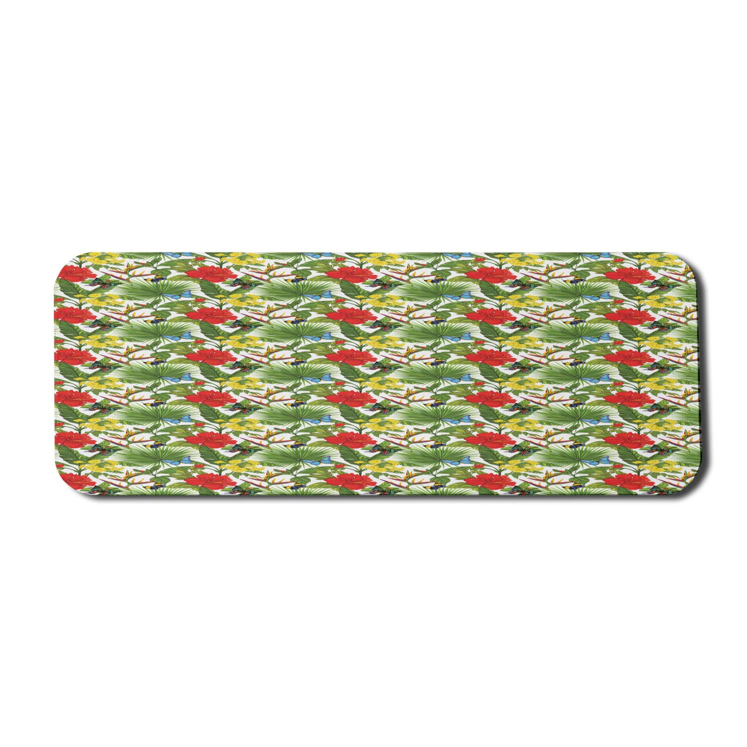 Ambesonne Exotic Computer Mouse Pad - Colorful Butterflies, Hibiscus Flower & Palm Leaves Design, Non-Slip Rubber Base, 31