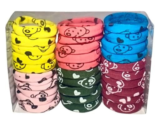Raddhi Enterprises Hair Printed Rubber Bands for Women & Girls - Dark Multi-Color Pack of 30 - Perfect for School, Work, and Everyday Hairstyles