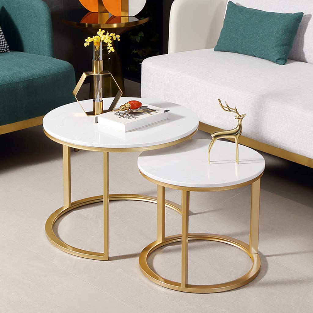 Round Marble Coffee Table Set with Steel Frame - Modern Tea Table for Living Room, Office & Home Decor - Perfect for Relaxing, Entertaining & Workspace