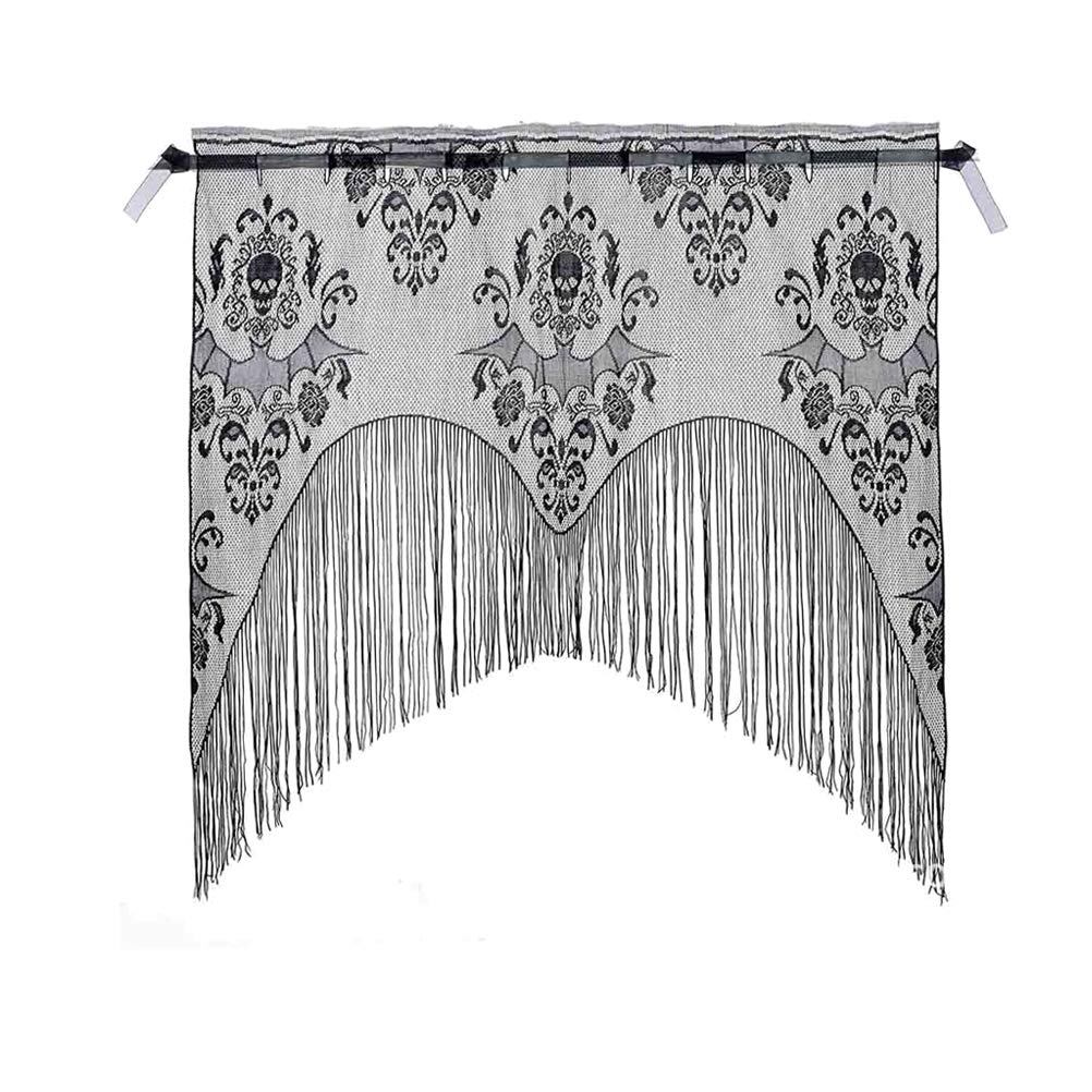FUNZZY Black Skull Lace Curtain - Gothic Window Drape for Halloween Decor, Home & Indoor Party Decoration - Perfect for Spooky Themed Rooms, Haunted Houses & Gothic Weddings