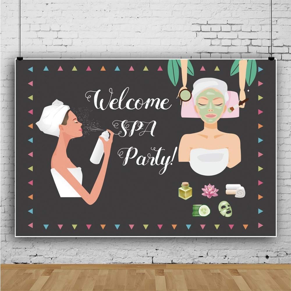 10x6.5ft Spa Party Backdrop for Girls Birthday - Floral Welcome Sign Photo Booth Background for Spa Theme Party, Teen Makeup Celebration, Cake Table Decor & Studio Props | Perfect for Baby Showers, Bridal Showers & Girls Night Decorations