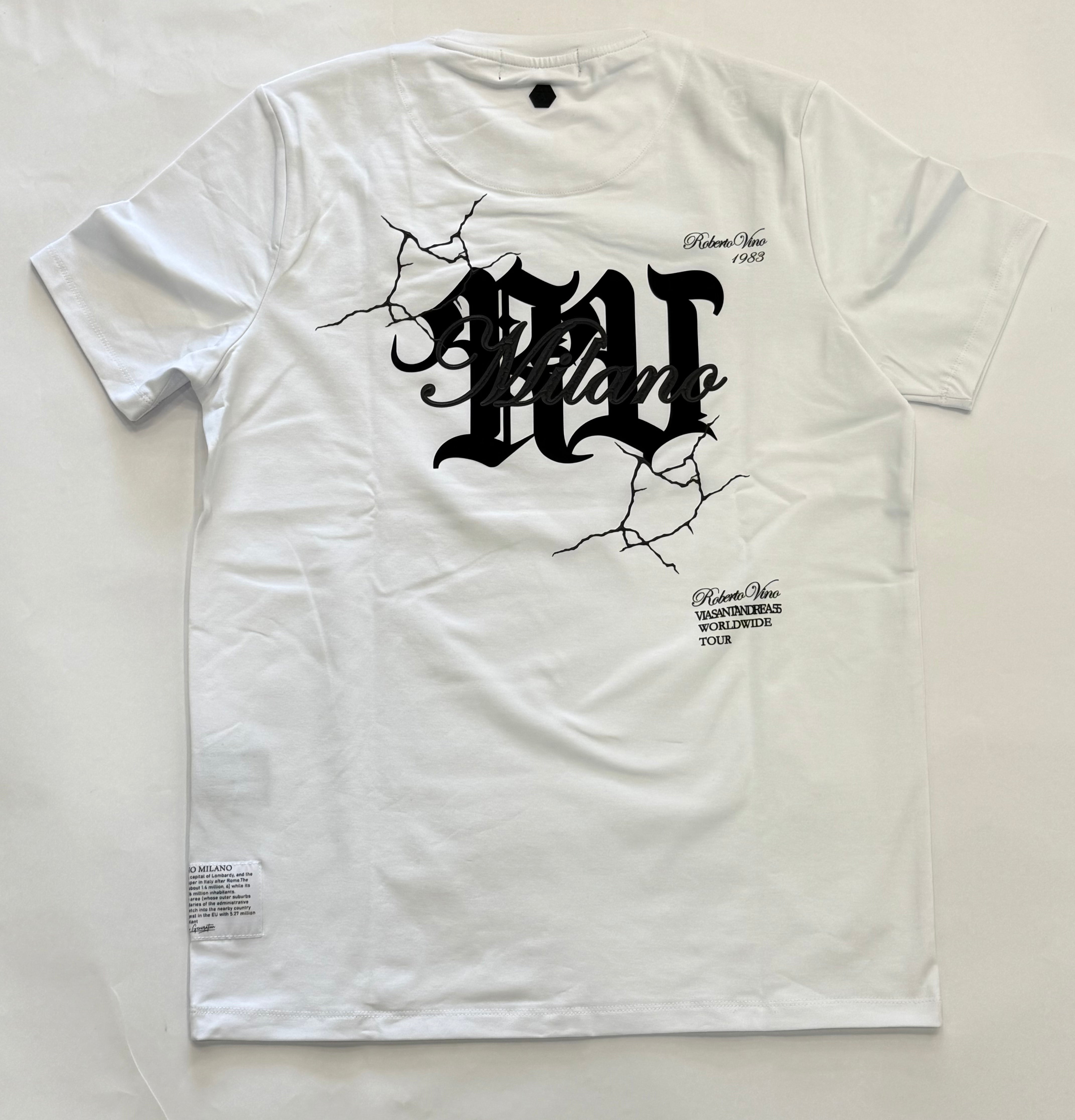 Roberto Vino RV Cracks Graphic T-Shirt for Men - White Cotton Tee - Casual Streetwear for Everyday Wear & Urban Fashion