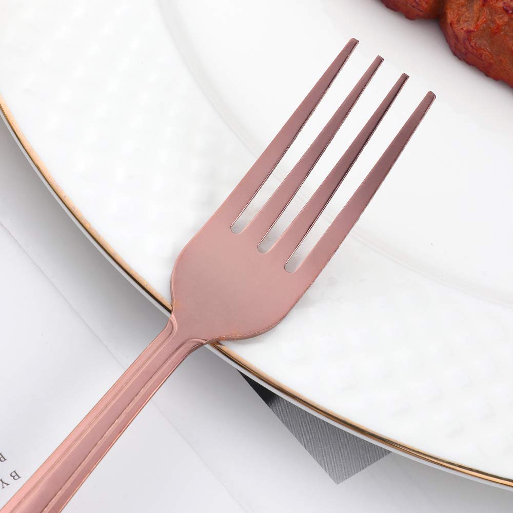 QIBOMOON 12-Piece Stainless Steel Dinner Fork Set - 7-inch Rose Gold Flatware, Dishwasher Safe Cutlery Utensils for 12 People | Perfect for Formal Dining, Wedding Gifts & Restaurant Tableware