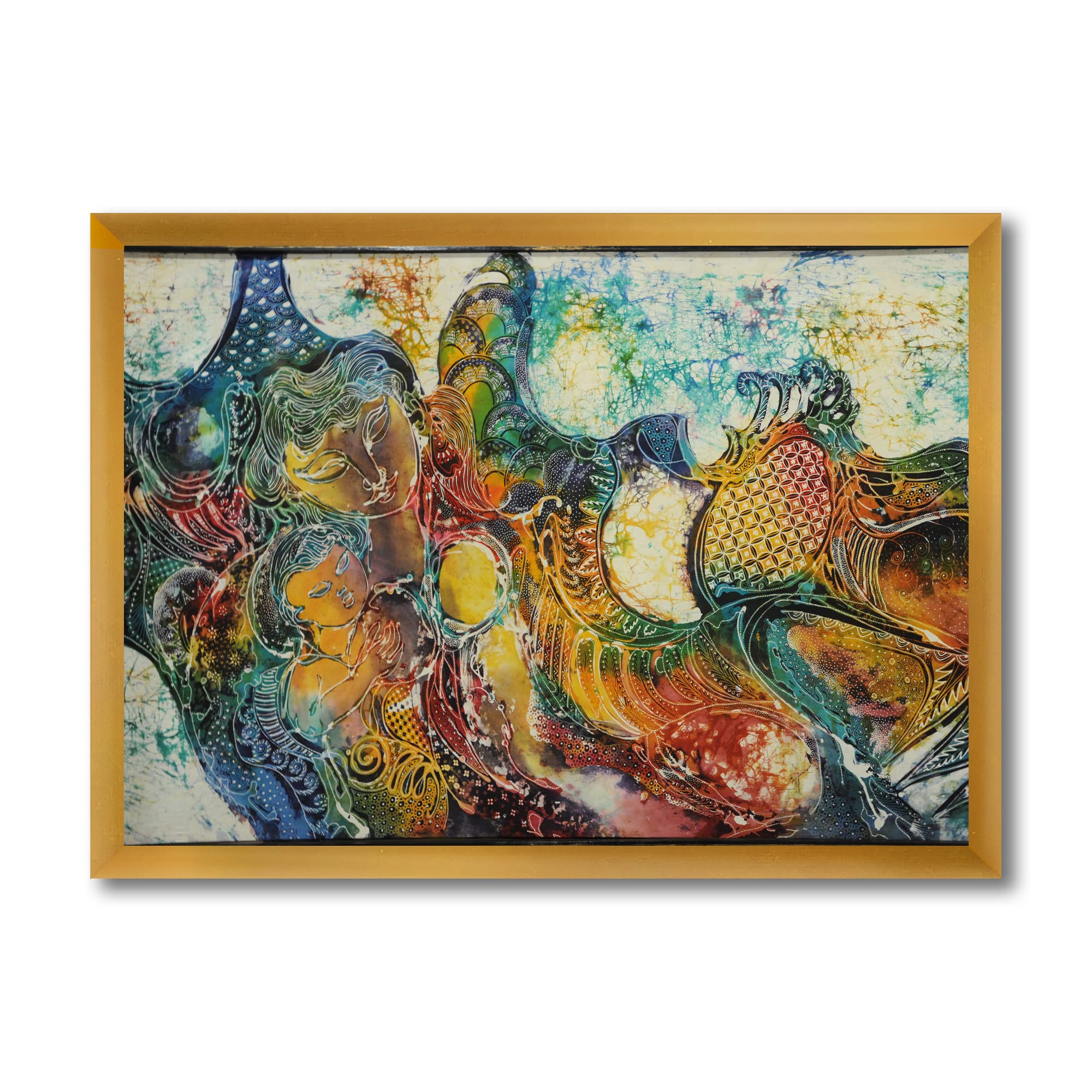 DesignQ Modern Framed Wall Art - Mother and Child Batik Painting - Perfect for Nursery, Living Room & Home Decor