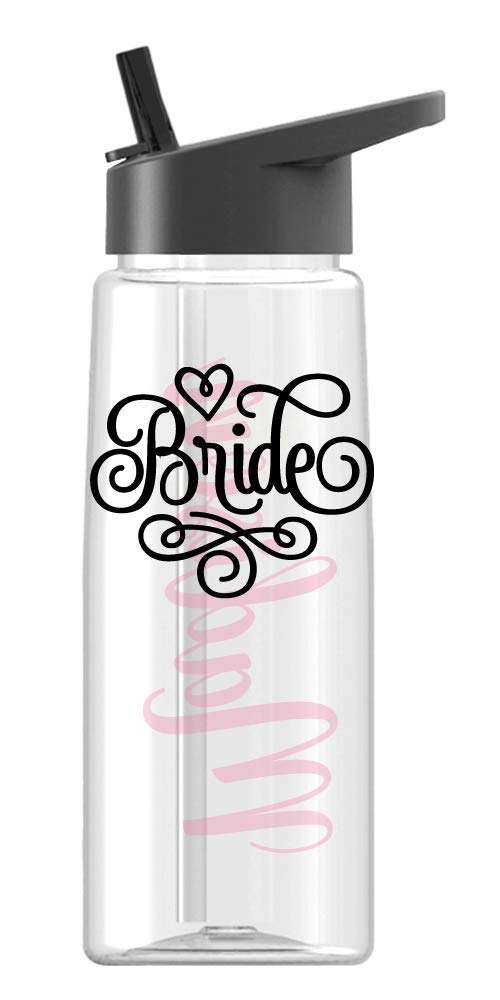 Custom Personalized Sport Water Bottle with Bride Design & Name - BPA Free 26oz - Clear or Colored - Perfect for Weddings, Bridal Showers & Gym Workouts