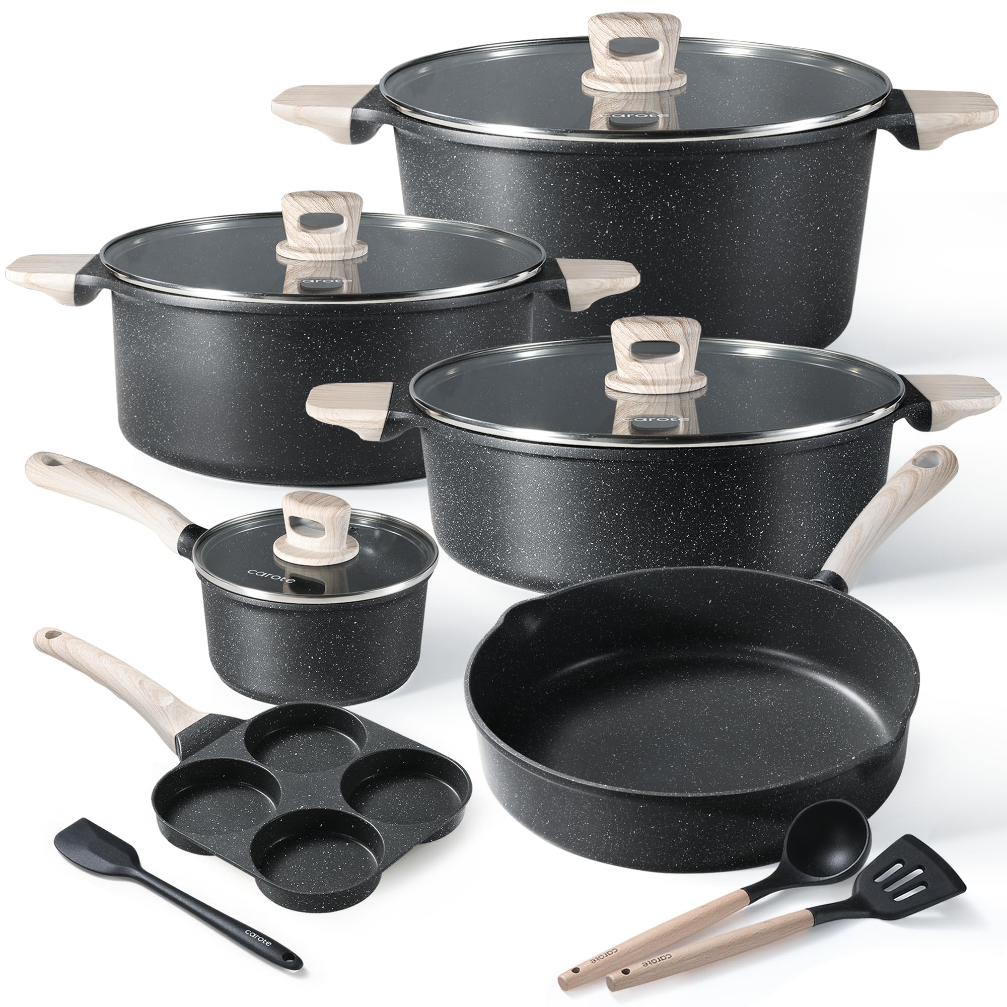 CAROTE Nonstick Cookware Set - 13-Piece Induction Kitchen Pots and Pans Set with Stock Pot & Saucepans, Classic Black | Perfect for Home Cooking, Professional Chefs & Everyday Meal Prep
