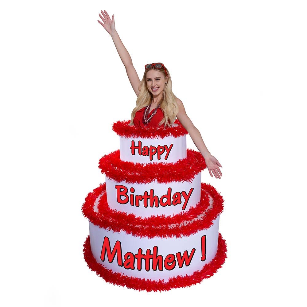 Personalized Fun Font Pop-Out Birthday Cake - White & Red Custom Party Decor for Photo Booth Backdrops | Perfect for Birthday Celebrations, Baby Showers & Anniversary Parties