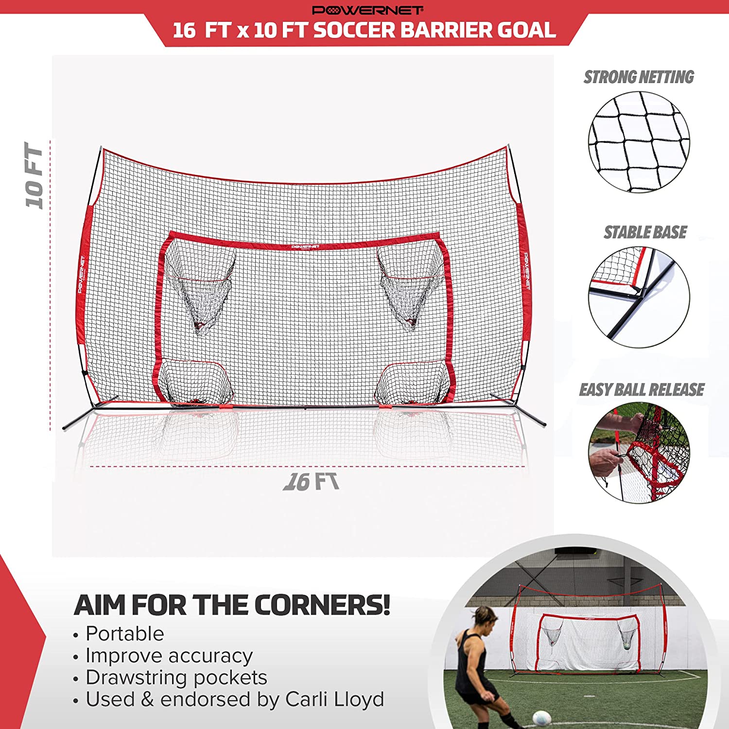 PowerNet 16x10 Ft Soccer Goal with Training Equipment & Barrier Net - Perfect for Backyard Soccer Practice, Training Drills, and Youth Games