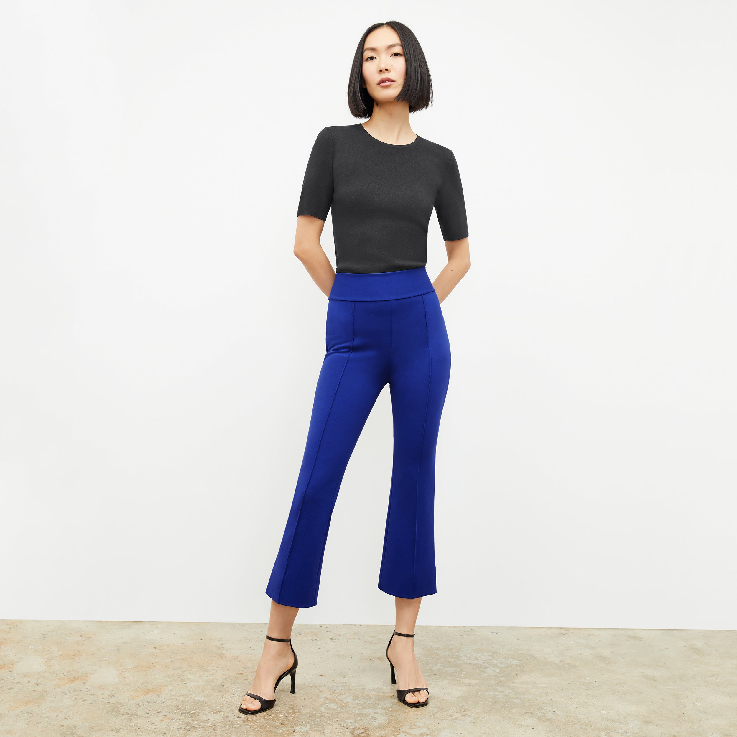 Allyn Kick Flare Pant - Butter Ponte Fabric in Electric Blue | Women's Stretchy Bootcut Pants for Work & Casual Wear