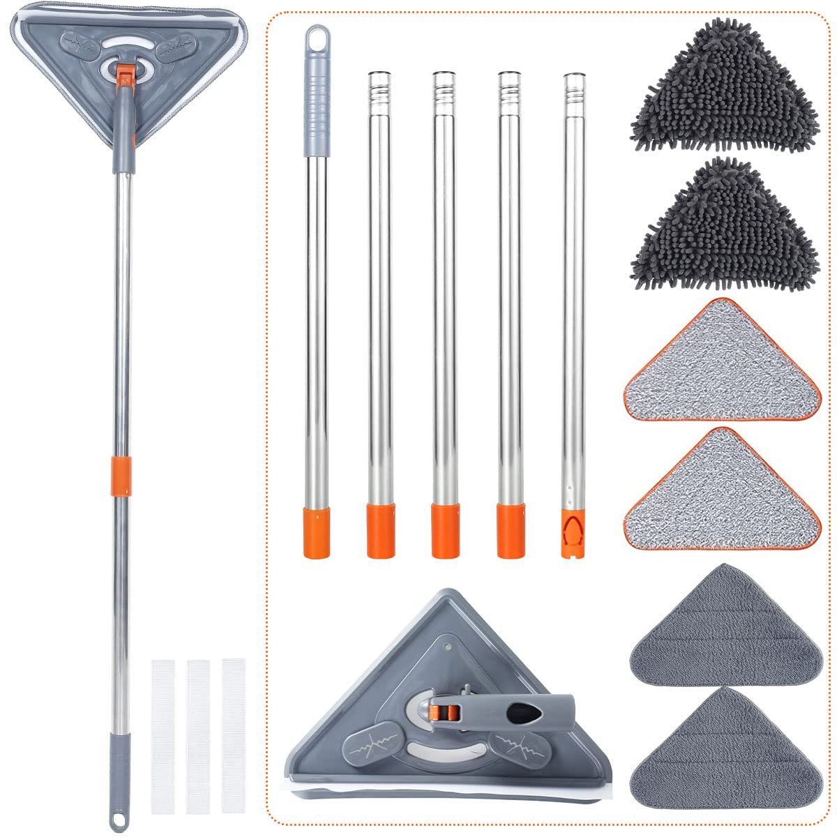 82 Inch Extendable Wall Mop with 360° Rotating Head - Long Handle Ceiling & Window Cleaner Kit - Adjustable 39.8-82 Inch Pole for Walls, Baseboards & Hard-to-Reach Areas - Perfect for High Ceilings, Windows & Home Deep Cleaning