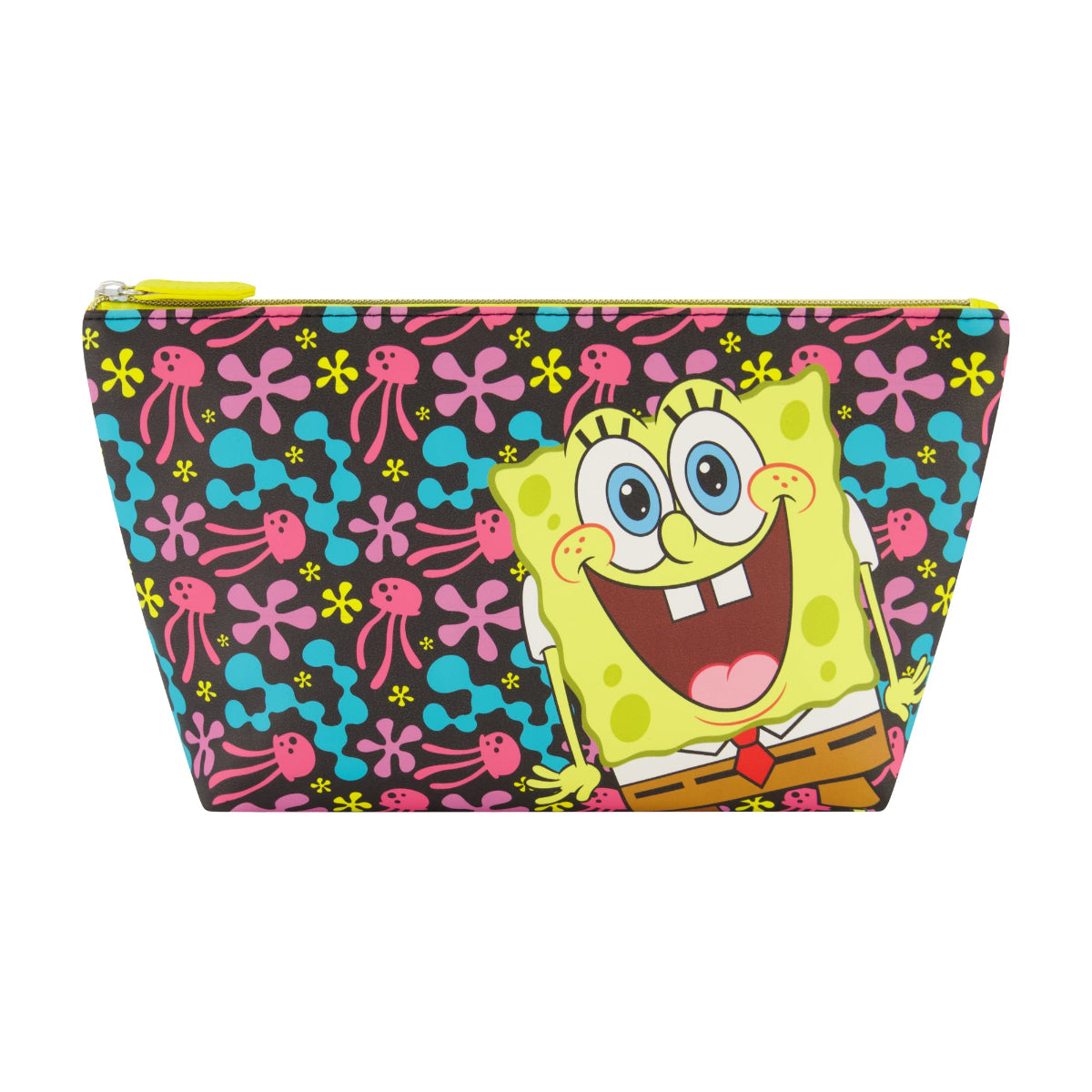SpongeBob Jellyfish Fields Yellow Makeup Bag for Women - Waterproof Travel Cosmetic Case - Perfect for Makeup Brushes, Toiletries & Travel Essentials (SpongeBob SquarePants Collection)