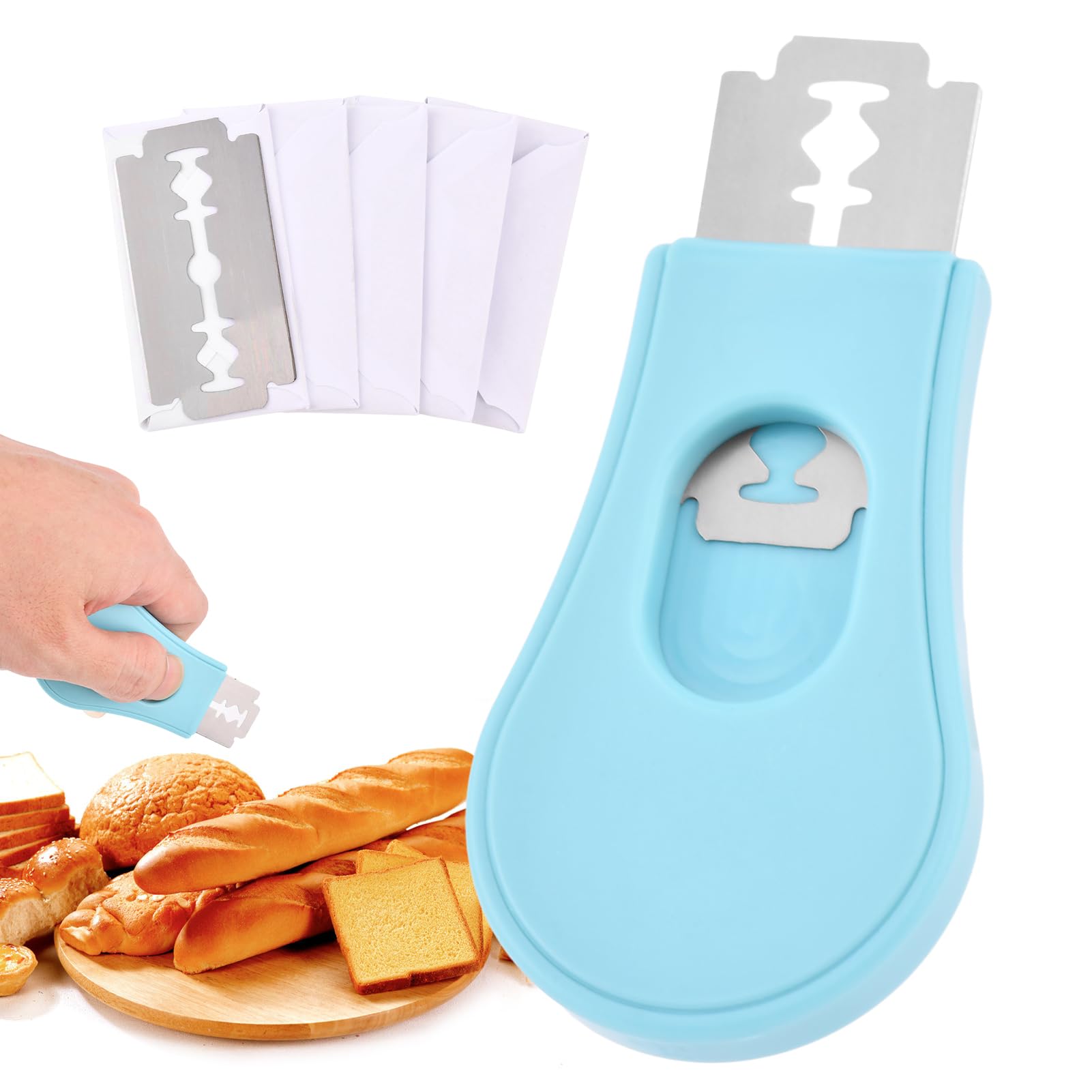Professional Magnetic Bread Lame - Extendable Dough Scoring Tool with 5 Razor Blades for Sourdough Bread Baking | Perfect for Artisan Bread Making & Home Bakers (Blue) | Ideal for Scoring Patterns on Sourdough, Baguettes & Homemade Breads