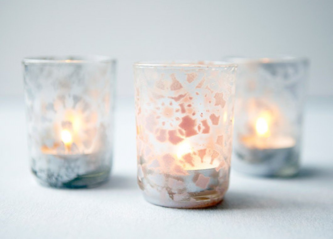 Handmade Spray-Painted Glass Votive Candles - Set of 6 for Wedding Centerpieces, Romantic Dinner Decor & Home Ambiance Lighting