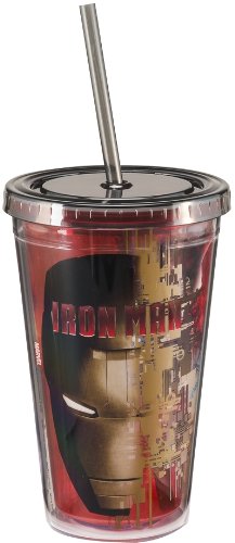 Vandor 26114 Iron Man 18-Ounce Acrylic Travel Cup with Lid & Straw - Marvel Superhero Drinkware for Coffee, Tea, or Smoothies - Perfect for Office, Gym, or Travel