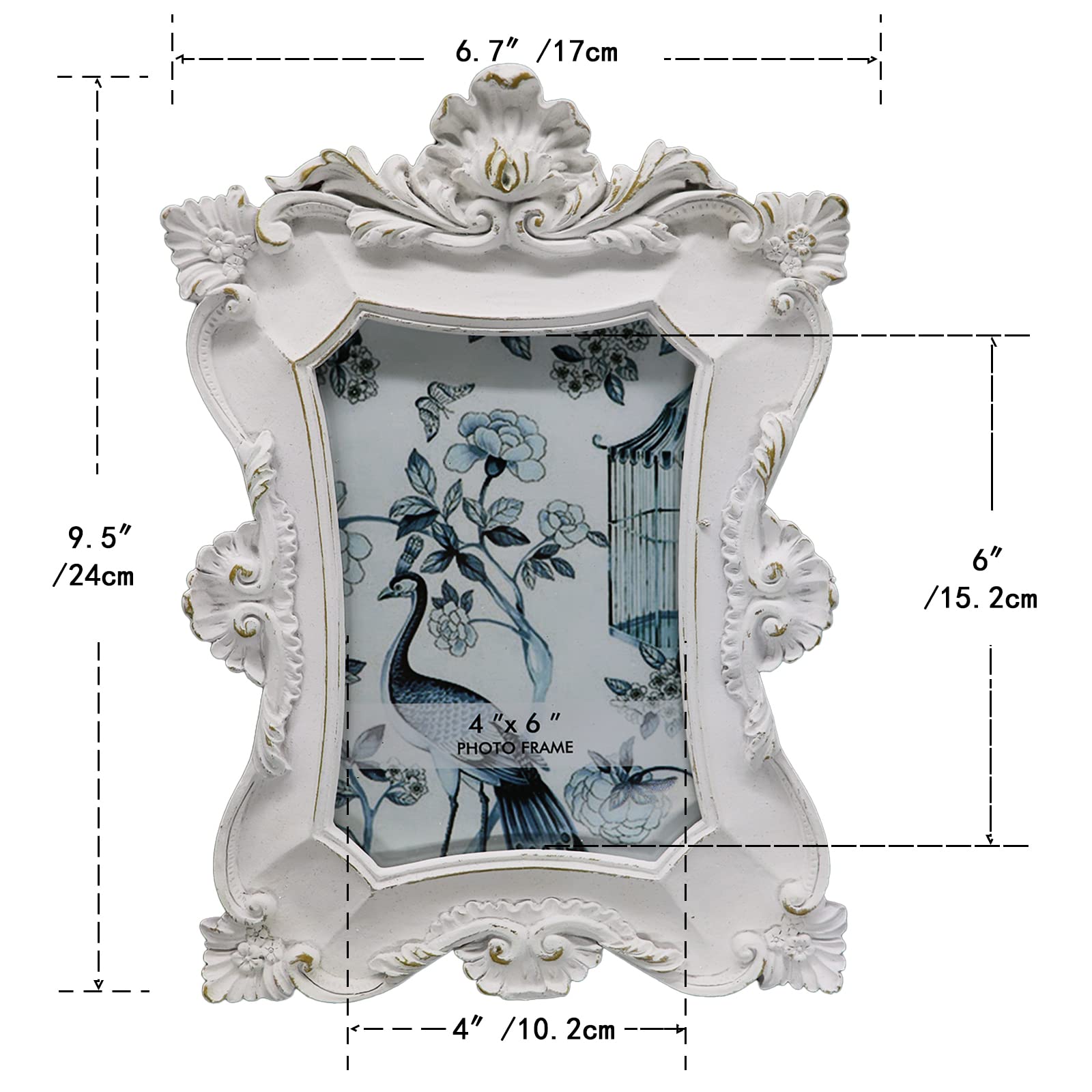 Vintage 4x6 Picture Frame - Antique White Photo Frame for Wall & Tabletop Display