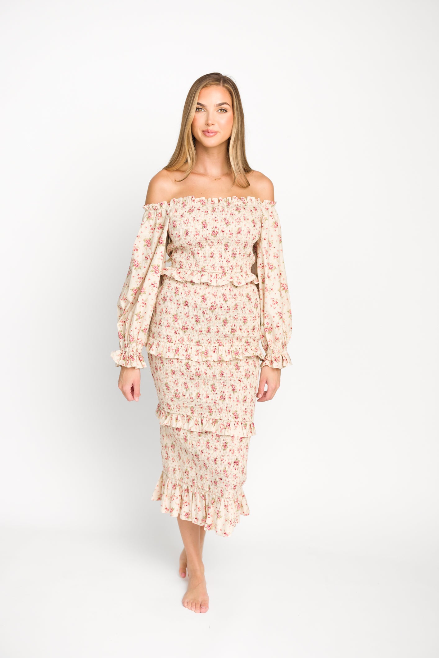 Lila Floral Printed Smocked Midi Dress - Pink Maternity Dress for Pregnancy, Bump Friendly, Summer Casual Wear, Baby Shower & Photoshoot Outfit