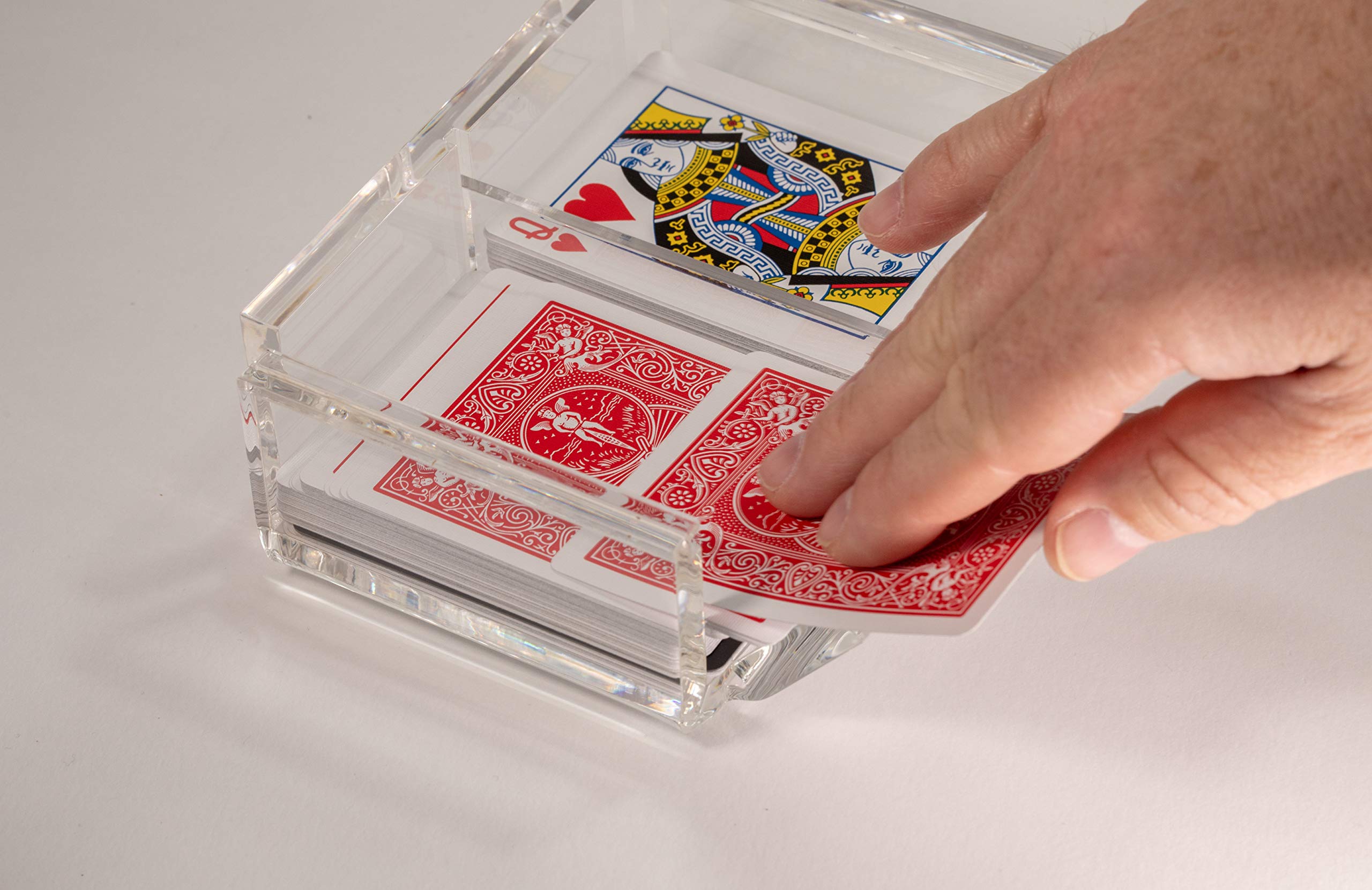 Acrylic Canasta Card Holder Tray with 2 Decks of Playing Cards - Sliding Lid & Revolving Base for Organized Card Storage - Perfect for Game Nights, Casino Parties & Family Gatherings