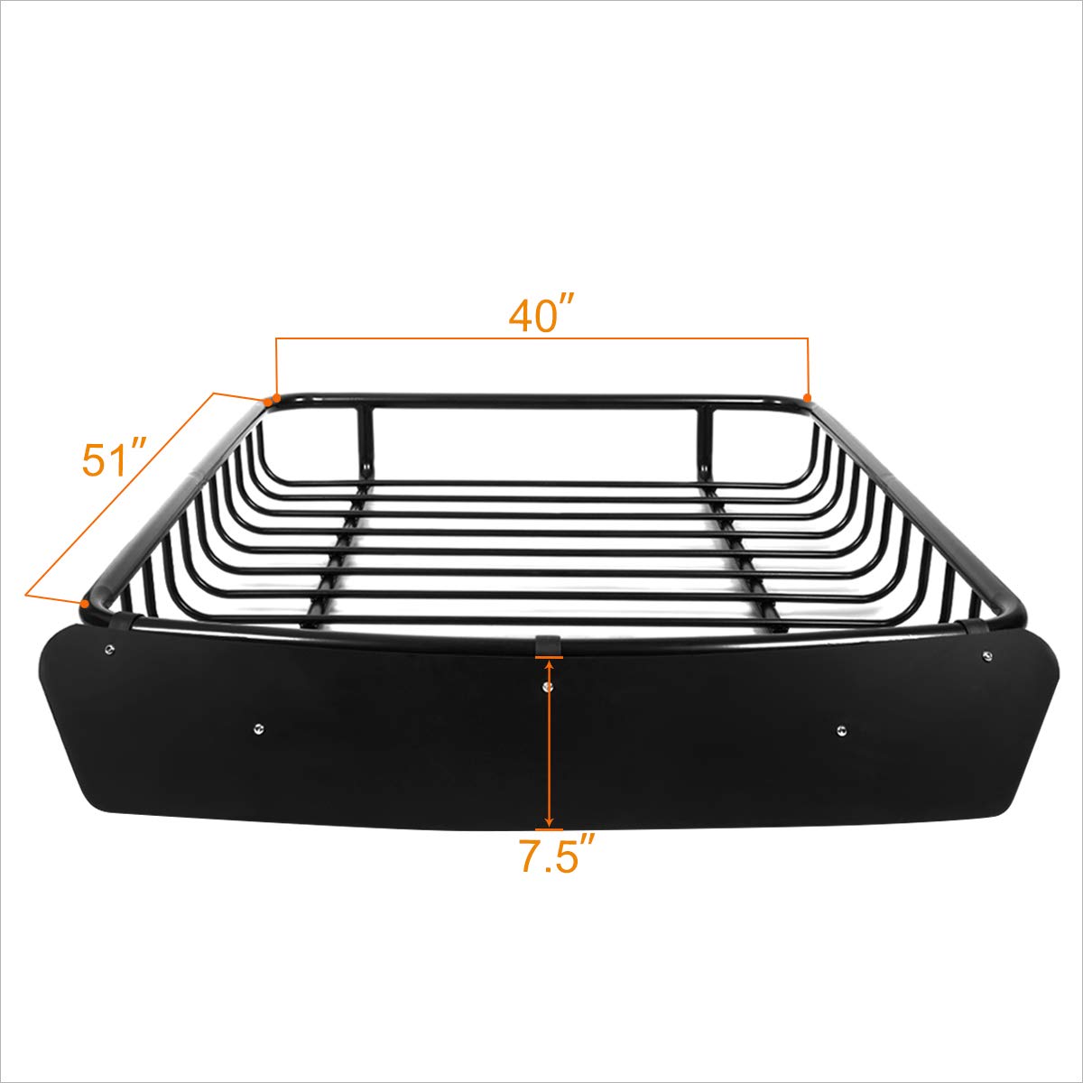 Universal Black Mild Steel Roof Rack Cargo Carrier Basket with Wind Fairing - 51