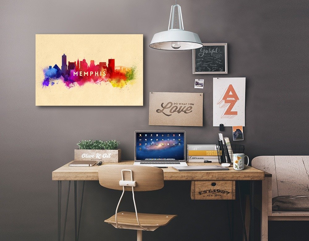 Lantern Press Memphis Tennessee Skyline Abstract Art - 16x24 Wrapped Canvas Wall Decor - Perfect for Living Room, Bedroom & Office Decor