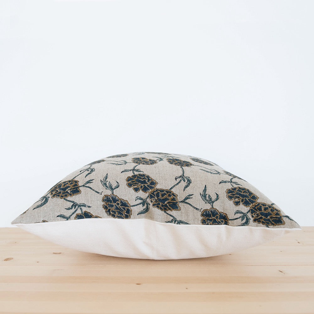Handmade Linen Block Printed Pillow Cover No. 0221 - Bohemian Home Decor for Living Room, Bedroom & Sofa