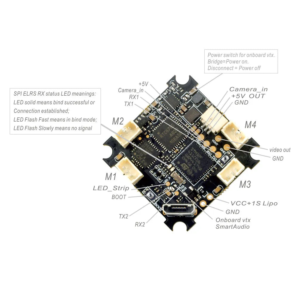 HappyModel ELRS F4 2.4GHz Flight Controller with Built-in SPI Receiver - 5-in-1 AIO for FPV Drones | Perfect for Racing, Freestyle & Long-Range Flying