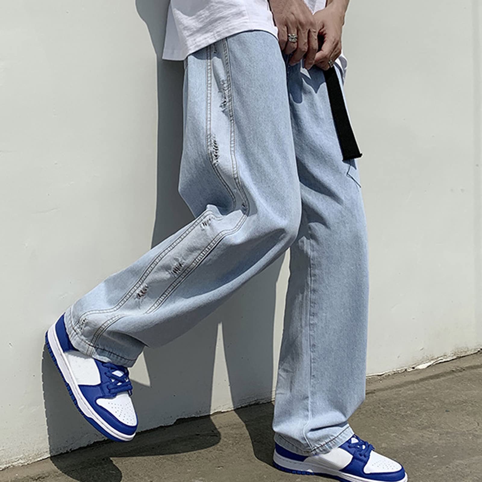 Men's Loose Fit Wide Leg Jeans - Plus Size Light Blue Denim Pants for Street Fashion | Casual Wear & Everyday Comfort