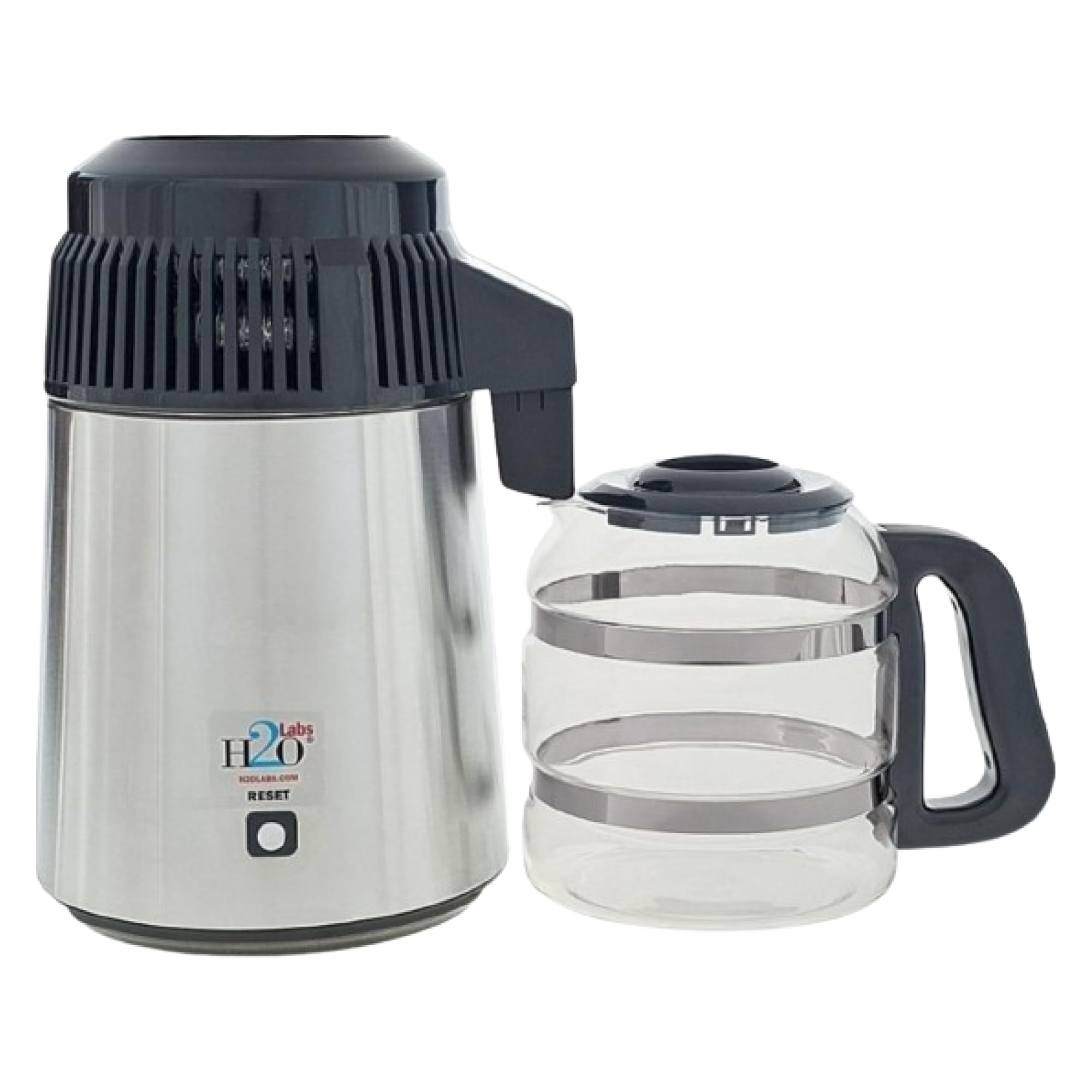 H2O Labs Premium Stainless Steel Countertop Water Distiller with 1 Gallon Glass Carafe - Pure Distilled Water Maker for Home, Office, and RV Use - Includes Porcelain Nozzle & High-Efficiency Heating Element - Model 300SS - Perfect for Drinking, Cooking, and Baby Formula Preparation
