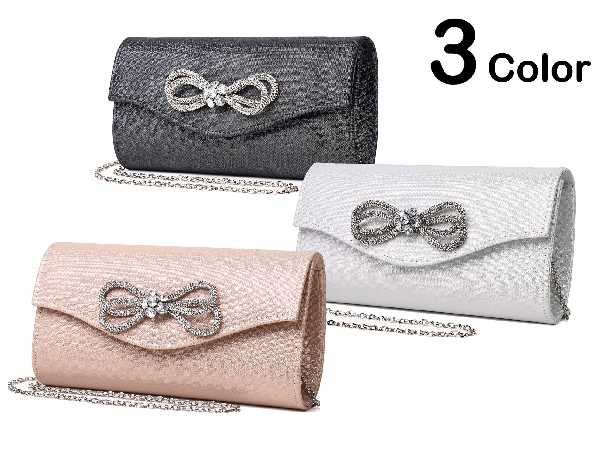 Elegant Diamond Bow Rhinestone Clutch Purse for Women - Wedding, Prom, Cocktail Party Evening Bag | Perfect for Formal Events, Date Nights & Special Occasions
