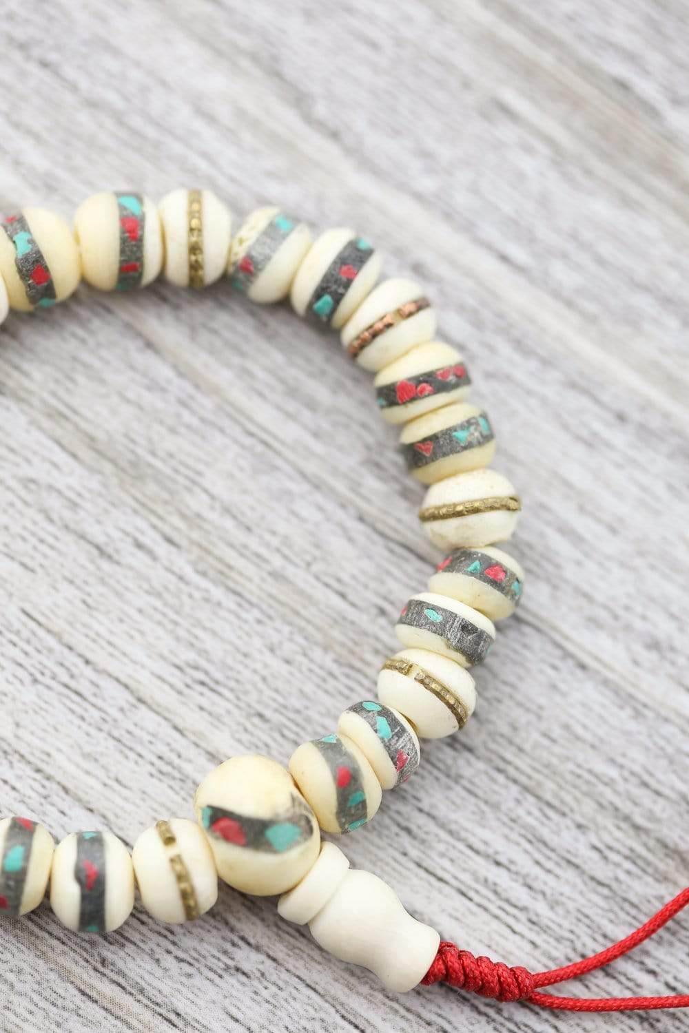 Amala Bone Wrist Mala Bracelet - Handmade Buddhist Prayer Beads for Meditation, Yoga & Mindfulness Practice - Natural Bone Beads with Adjustable Knot (Perfect for Stress Relief & Spiritual Healing)