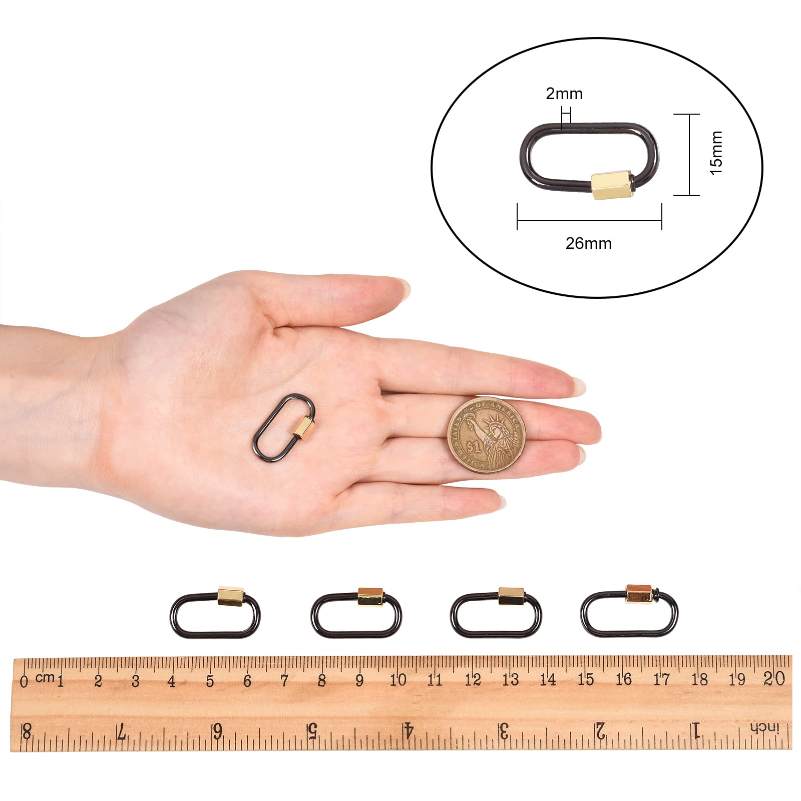 LiQunSweet 5 Pack Brass Screw Lock Keychain Set - D Shape & Oval Key Rings with Secure Locking Clip (26x15mm) for Men & Women - Perfect for Home, Office, Travel & Key Organization