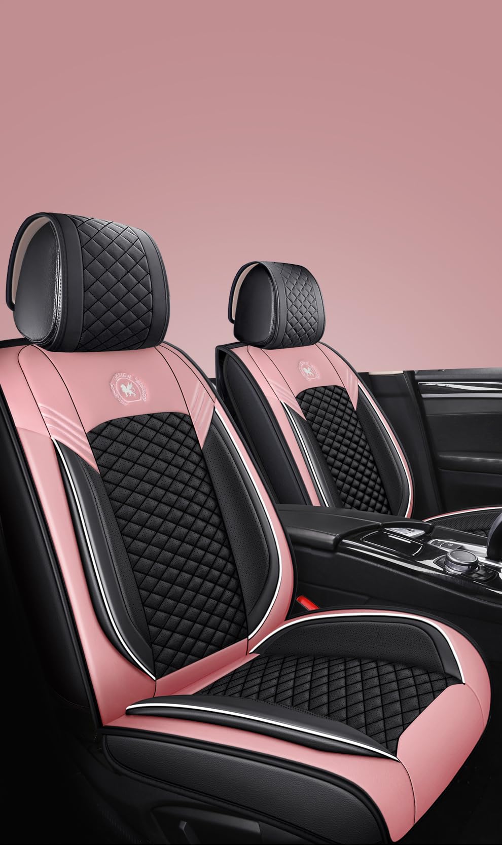 Premium Universal Leather Car Seat Covers Full Set (5 Seats) - Black & Pink - Comfortable & Durable for SUVs, Sedans, Trucks - Perfect for Road Trips, Daily Commute & Family Protection