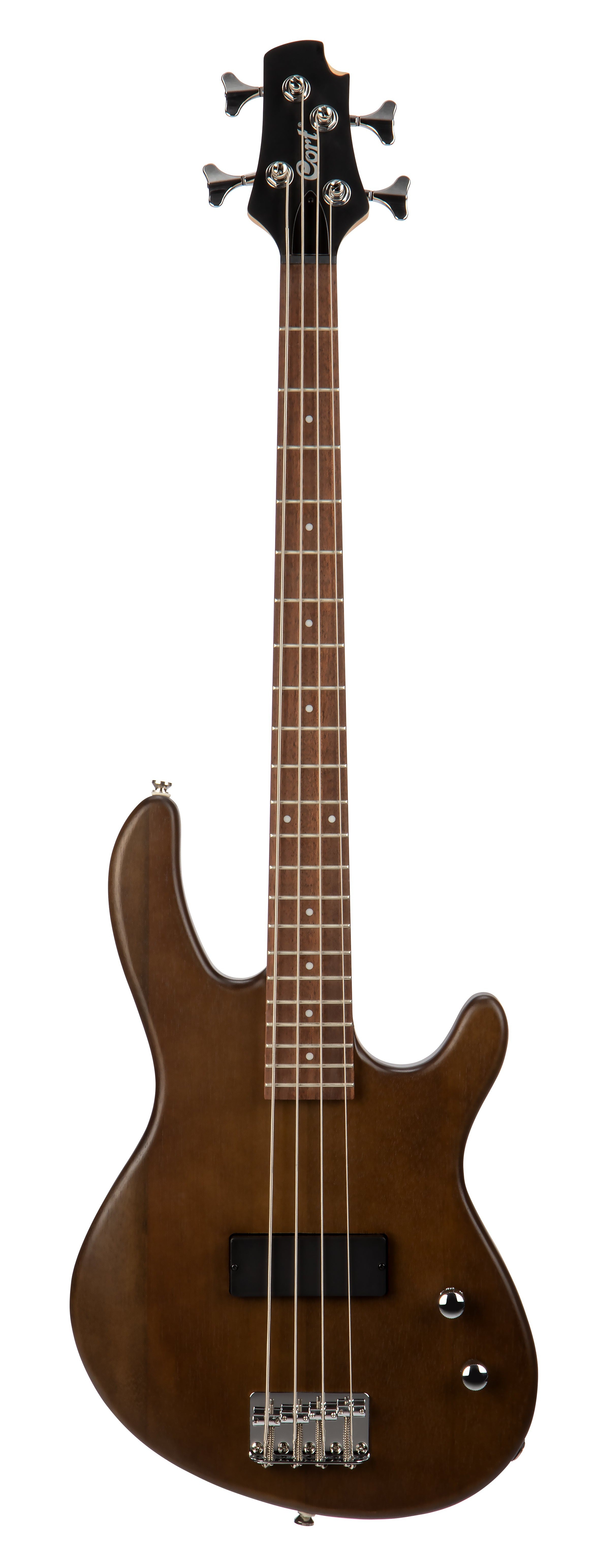 Cort ACTION JUNIOR OPW Bass Guitar 30 Inch Short Scale 4 String Open Pore Walnut Finish - Perfect for Beginners & Travel Musicians