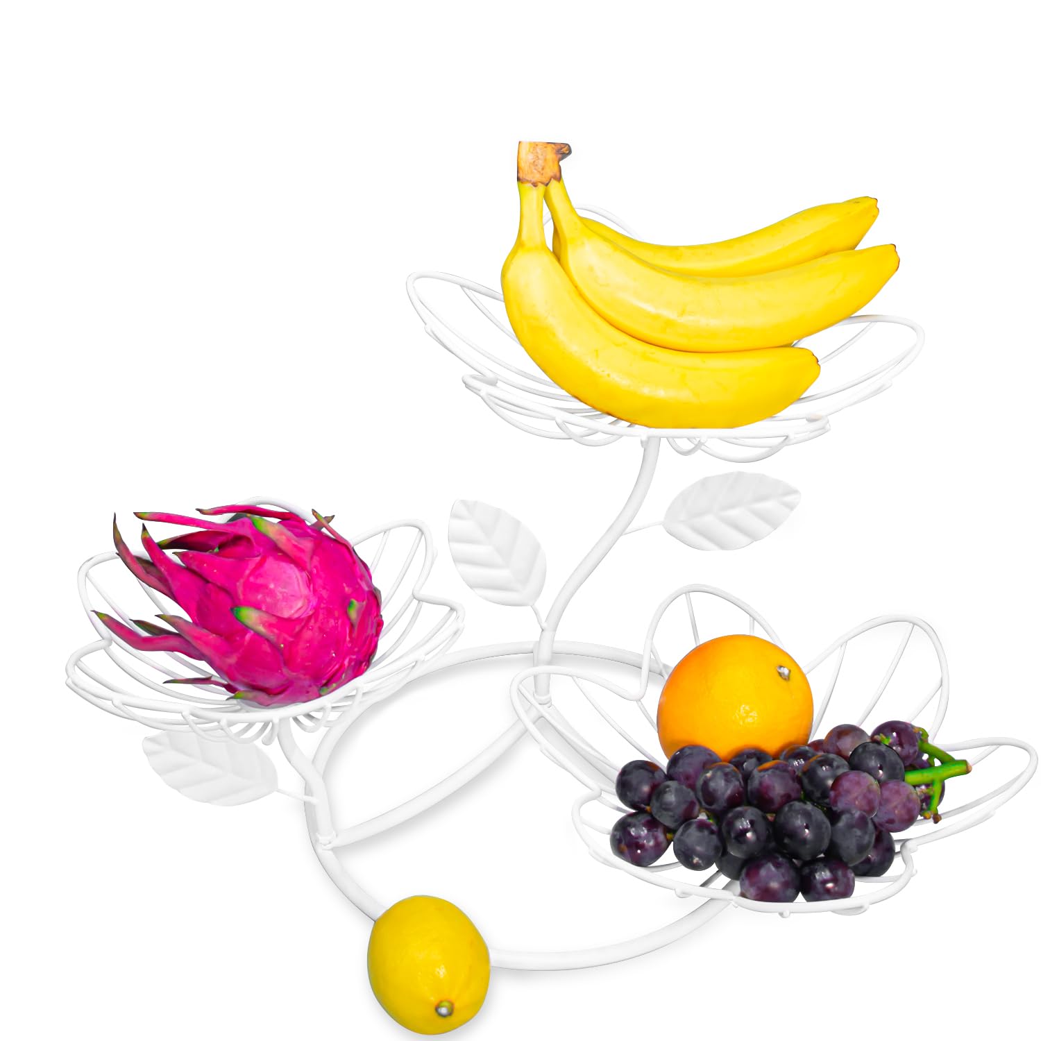 Rose-Inspired 3-Tier White Fruit Basket - Functional Elegance for Modern Kitchens, Stylish Storage for Fruits and Vegetables, Perfect for Countertops and Dining Tables