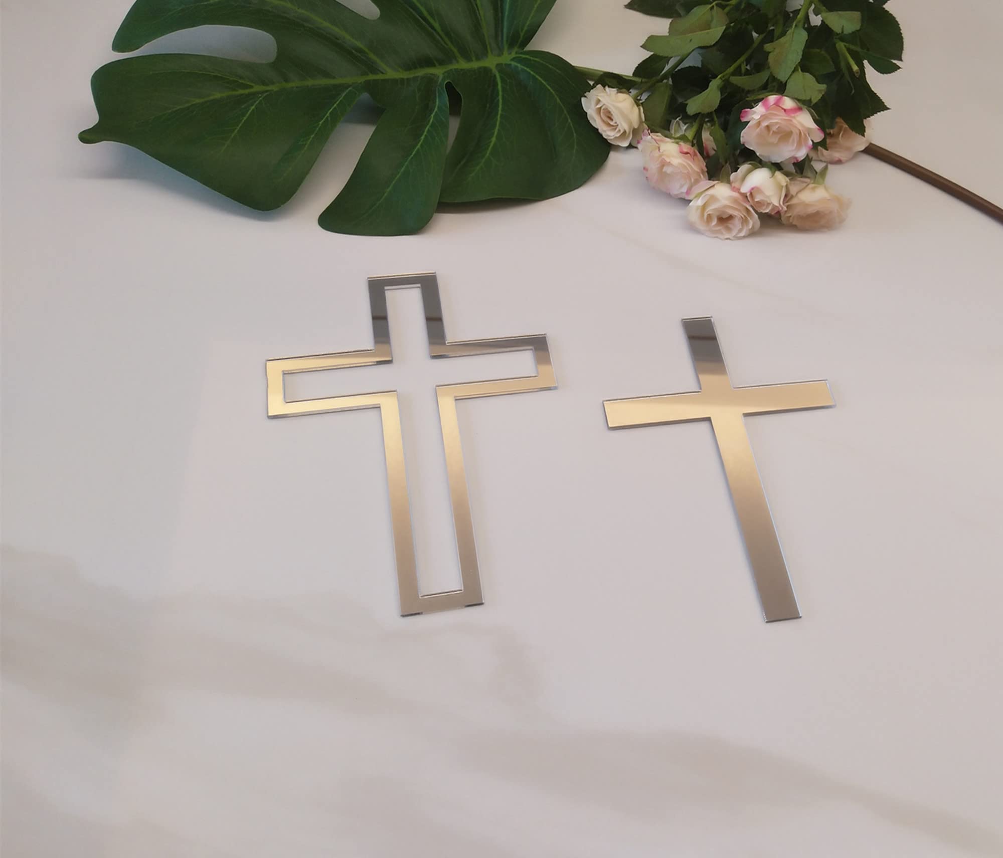 16pcs Acrylic Cross Cake Toppers - Silver Mirror 4'' Cross Cake Decorations for Baptism, Christening, Holy Communion, Easter & Religious Celebrations - Perfect for Wedding, Birthday & Special Occasion Cakes