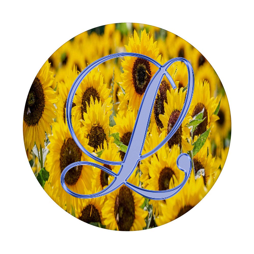 Blue Sunflower Monogram Letter PopSockets Grip & Stand for iPhone, Samsung & Tablets - Nature-Inspired Phone Accessory for Work, Travel & Daily Use